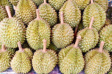 Close-up durian group for sale in a market