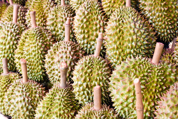 Close-up durian group for sale in a market