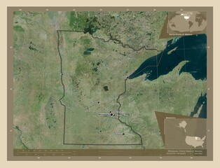 Minnesota, United States of America. High-res satellite. Labelled points of cities