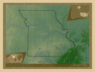 Missouri, United States of America. Physical. Labelled points of cities