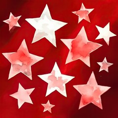 Watercolor stars seamless pattern. Hand-drawn white stars on red background design. Abstract Seamless Pattern. Grunge Background. Generative Ai