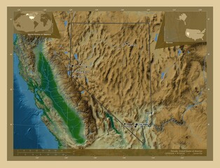 Nevada, United States of America. Physical. Labelled points of cities