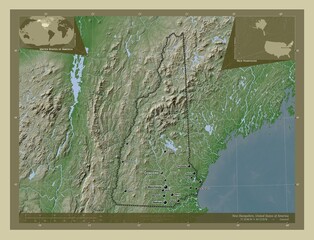 New Hampshire, United States of America. Labelled points of cities