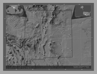 New Mexico, United States of America. Bilevel. Labelled points of cities