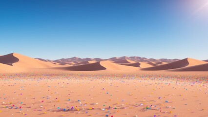 Fototapeta na wymiar Desert Sand Dunes with Colorful Confetti on the Floor AI Generative