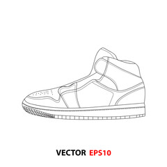 Sneaker shoe. shoe line art. Vector illustration. Sneakers in flat style. Sneakers side view. Fashion sneakers.