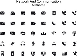 The network and communication icon set features a comprehensive collection of icons related to various aspects of networking, communication, and information technology