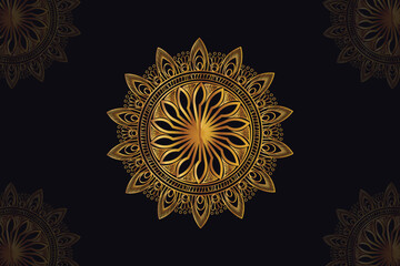 mandala vector design with a black background. Seamless mandala pattern with  black background. Golden mandala with  black background.