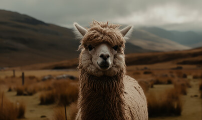 Obraz premium photo of alpaca in its natural habitat outdoors. Generative AI