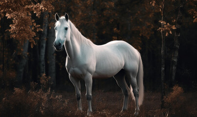 Naklejka na ściany i meble photo of Albino horse in its natural habitat outdoors. Generative AI