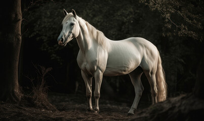 Naklejka na ściany i meble photo of Albino horse in its natural habitat outdoors. Generative AI