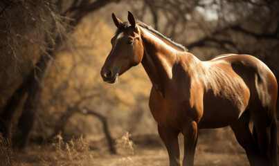 photo of American Quarter Horse in its natural habitat outdoors. Generative AI