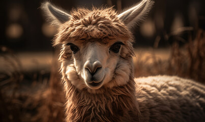 Fototapeta premium photo of alpaca in its natural habitat outdoors. Generative AI