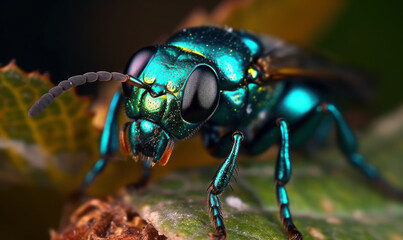 macro photo of Cuckoo Wasp in its natural habitat outdoors. close up photography. Generative AI