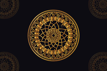 mandala vector design with a black background. Seamless mandala pattern with  black background. Golden mandala with  black background.