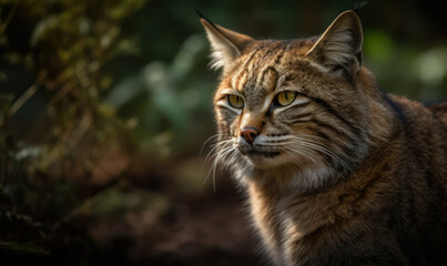 Naklejka na ściany i meble photo of African wildcat in its natural habitat outdoors. Generative AI