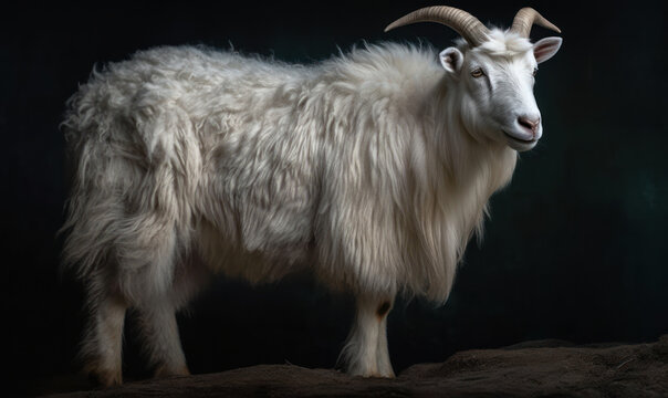 photo of Angora goat on dark background. Generative AI