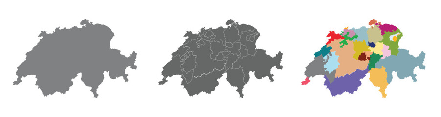 Switzerland map set with high detail and division, cities map 