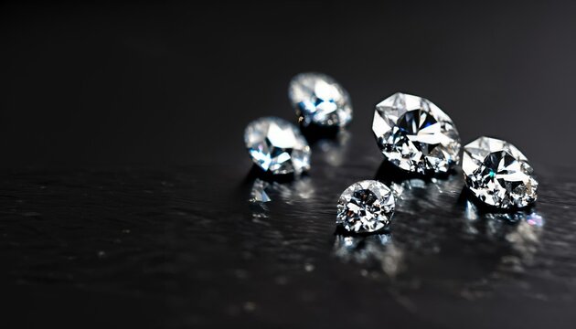 Several diamonds on a dark neutral background. The image represents luxury. Space for text.