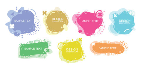 Set of frames for text. Flat shapes in memphis style. Header space.