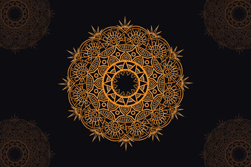 mandala vector design with a black background. Seamless mandala pattern with  black background. Golden mandala with  black background.