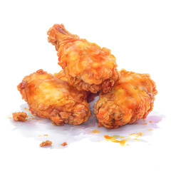 Watercolor illustration of fried chicken food, isolated on white background. Generative AI