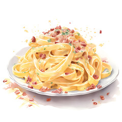 Watercolor illustration of pasta food, isolated on white background. Generative AI