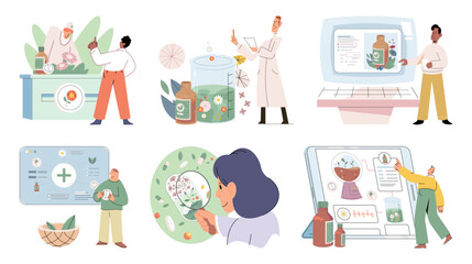 Scientist study research liquid medicine from natural herbal. Medical marijuana research. Modern and traditional medical, Alternative organic herbal drug and chemical medicine. Homeopathy healthcare