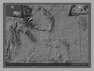 Wyoming, United States of America. Bilevel. Labelled points of cities