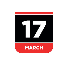 17th March Calendar vector icon. 17 March typography.