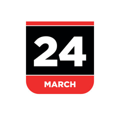 24th March Calendar vector icon. 24 March typography.