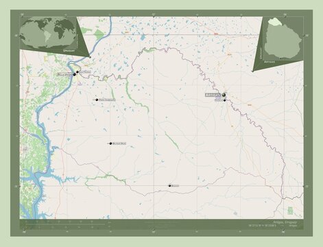Artigas, Uruguay. OSM. Labelled points of cities