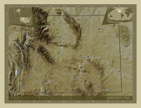 Wyoming, United States of America. Labelled points of cities