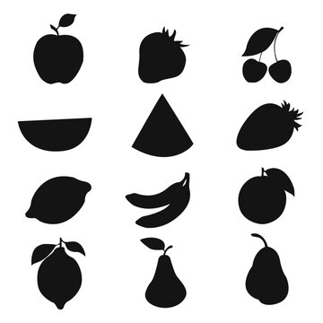 Set of vector silhouettes of fruits