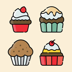  Set of Cupcake line art illustration