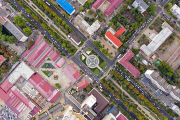 Krasnodar, Russia - August 27, 2020: Summer aerial view of the city. Red Street (Krasnaya)
