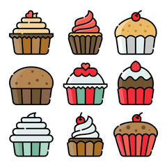  Set of Cupcake line art illustration