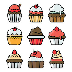 Set of Cupcake line art illustration