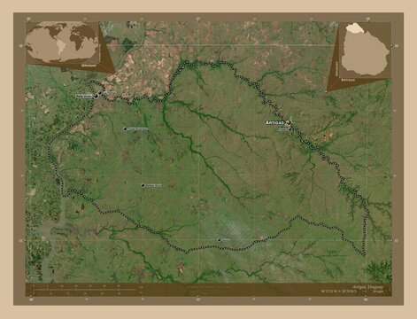 Artigas, Uruguay. Low-res satellite. Labelled points of cities