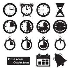 Time icons set, vector illustration, black on white background