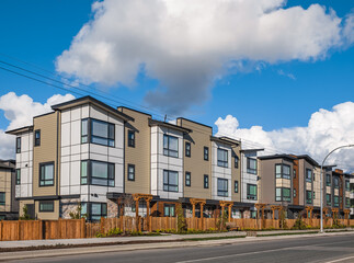 New residential townhouses. Modern apartment buildings in Canada. Modern complex of apartment buildings