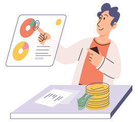 Investment profit growth, financial advisor or wealth management, make money to get rich or increase earning or income concept, confidence businessman investor showing rising profit growth graph