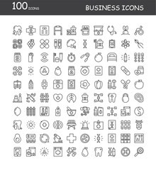 100 set of business outline icons.