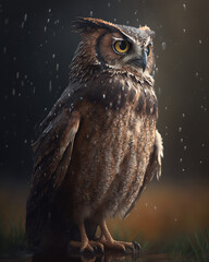 Majestic owl under the rain