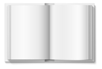 Open book mockup. Top view realistic blank page template