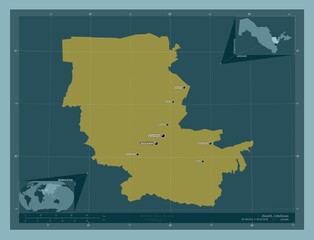 Jizzakh, Uzbekistan. Solid. Labelled points of cities