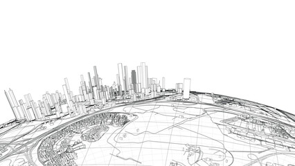 3d city sphere. Vector rendering of 3d