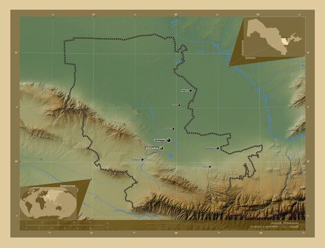 Jizzakh, Uzbekistan. Physical. Labelled points of cities