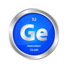 Icon structure  Germanium (Ge) chemical element round shape circle blue. Chemical element of the periodic table. Sign with atomic number. Study in science for education. 3D vector illustration.	