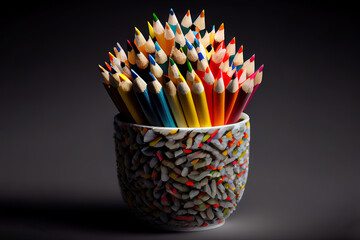 School color pencils on pastel background. Generative Ai